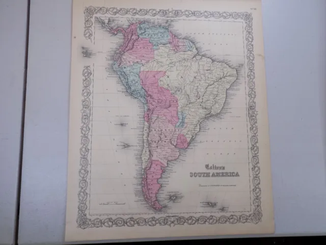 1855 Antique Colton Atlas Map  / SOUTH AMERICA