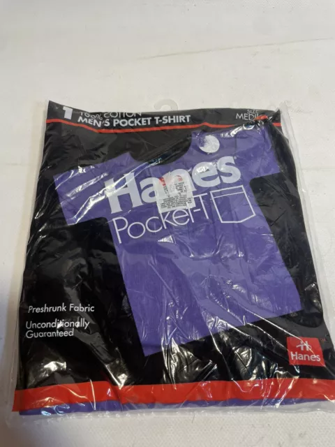 NOS Vintage 1992 Hanes Mens Pocket T-Shirt M Purple  Plain Deadstock Size Medium