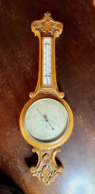 Superb Antique Victorian Quality Early 1900s Oak Banjo Aneroid Barometer