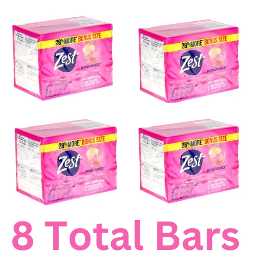 4 x Zest Indulgence Hidratante EXUBERANTE ORQUÍDEA Y ACEITE DE ALMENDRAS Jabón 8 Barras en total