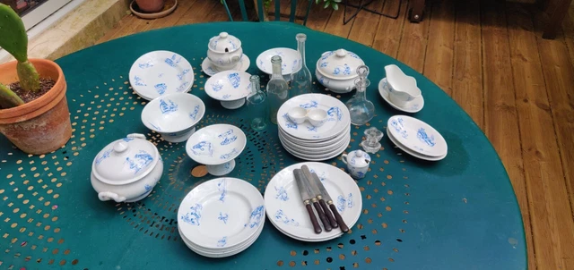 DINETTE ANCIENNE FAÏENCE FINE HBCM - DÉCOR AU