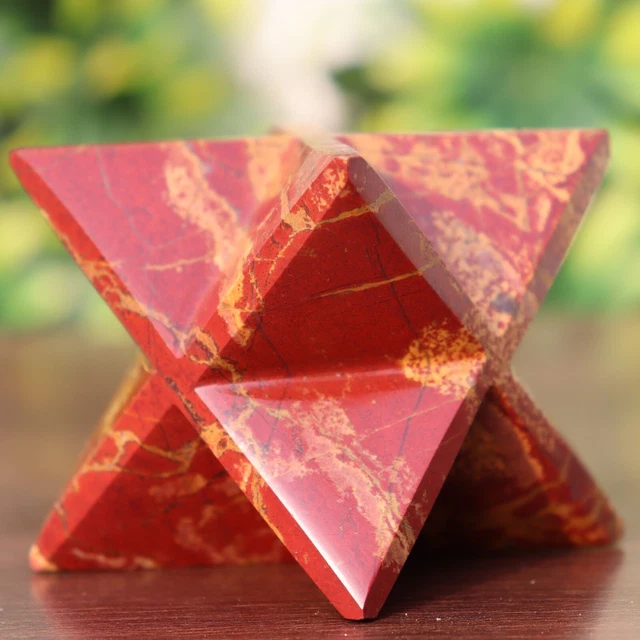 8 Points Red Jasper Merkaba Star Quartz Chakra Crystal Healing Pendant Handmade