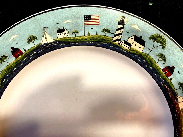 Sakura Warren Kimble Coastal Breeze Lighthouse Flag Ship 11" Dinner Plate(s)