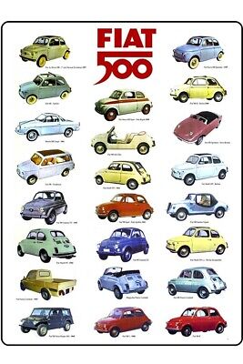 Poster Manifesto Locandina Pubblicitaria Vintage Automobili Fiat 500 Ferrari