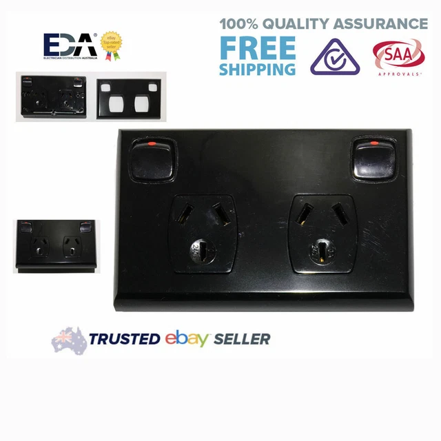 Eda Double Power Point GPO Electrical Socket And Switch, White Gloss, 10A 240V, Surface Mount, 3-Pin DGPO Outlet