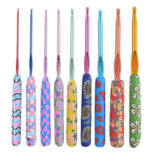 Juego de 9 agujas de tejer con mango de cerámica ganchos de ganchillo de aluminio 2-6 mm hágalo usted mismo artesanal