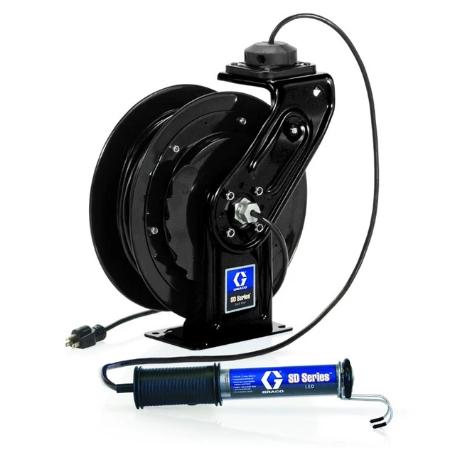 GRACO 24Y871 - 120V Powercord & Light Reel - LED Light w/ In-Line Tool Tap - 35