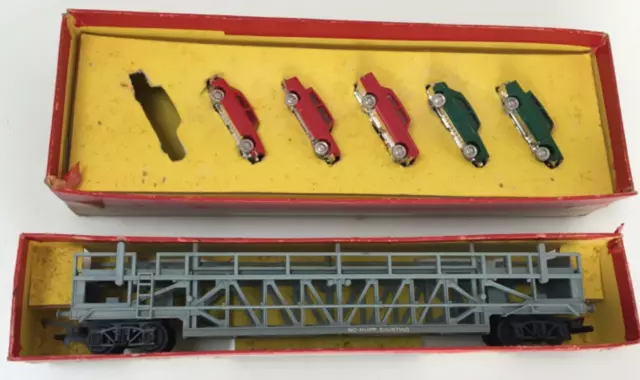 Tri-ang R 342 OO Gauge car transporter and 5 cars part boxed