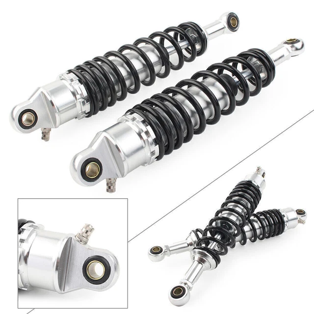 1 Pair 340mm Silver Rear Shock Absorbers Suspension Round End For Suzuki Yamaha