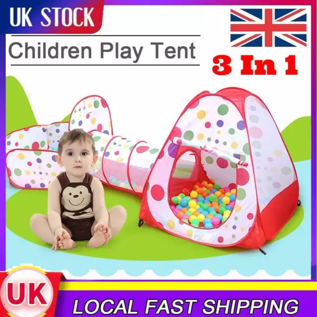 3-in-1 Kids Play Tent Baby Crawl Tunnel Ball Pit Boys Girls Toy Playhouse Pop Up