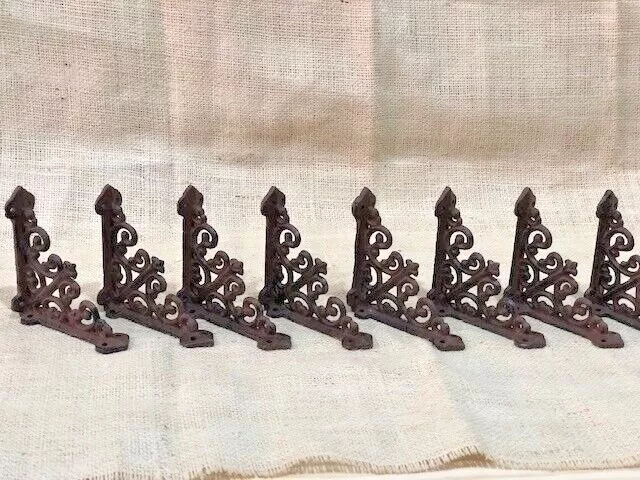 8 Small Shelf Brackets Fleur De Lis Cast Iron Brace Antique Style Corbels 4 x 4"