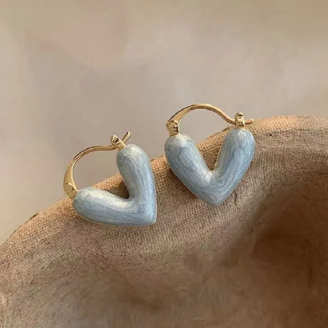 Fashion French Style Heart Love Enamel Earrings Stud Hoop Jewelry Women Gift