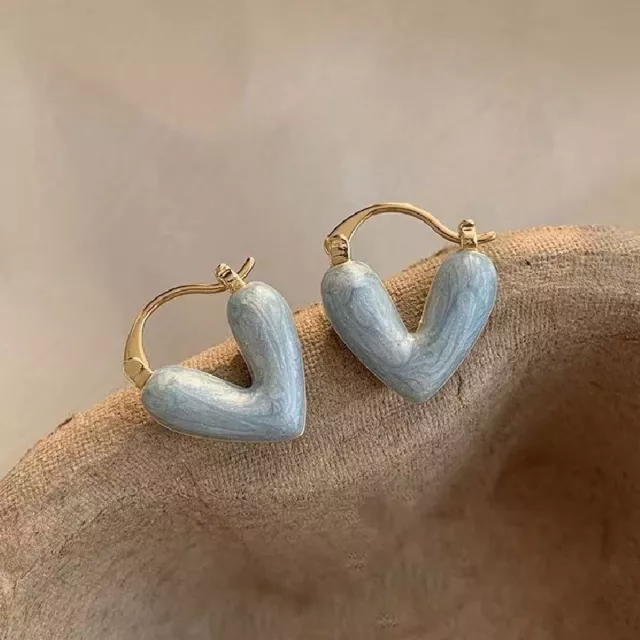 Fashion French Style Heart Love Enamel Earrings Stud Hoop Jewelry Women Gift