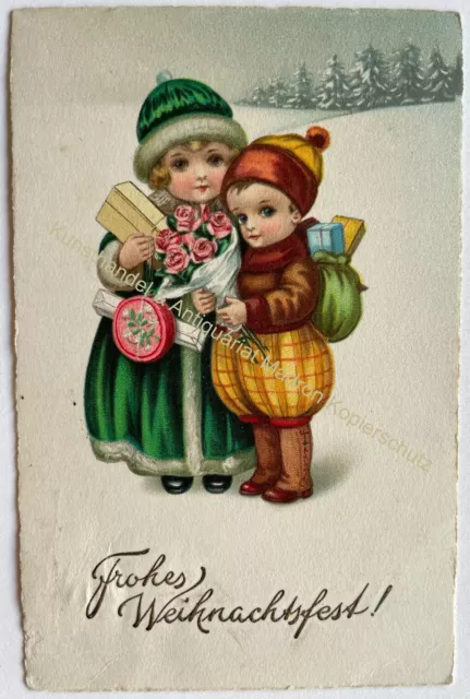 AK alte Postkarte Motiv Weihnachten um 1925 Litho Kinder