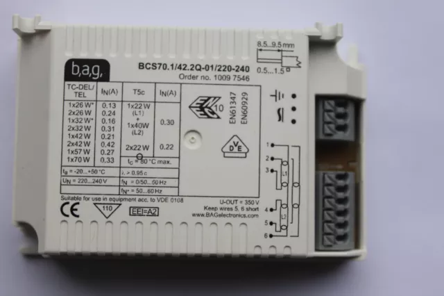 B.A.G. BCS70.1/42.2Q01/220-240 fluorescent multi-ballast 1x22 to 70w 2x26 to 42w