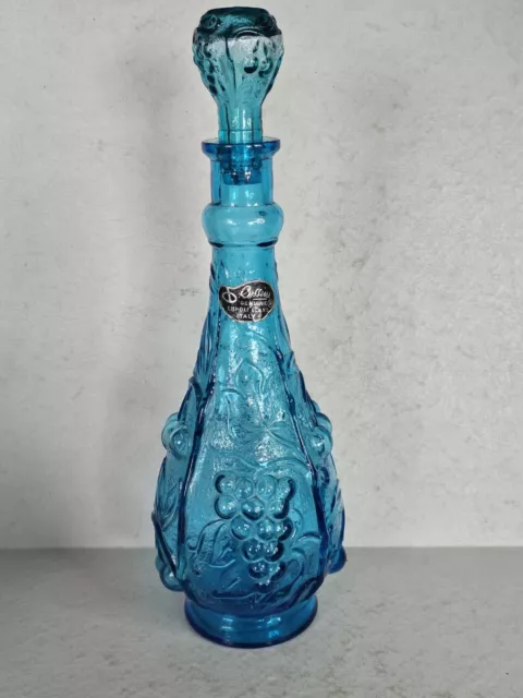 Rossini Empoli Blue Decanter Glass Bottle W/Original Stopper Label Italy 12 3/4"