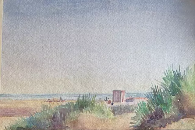 Watercolour Beach Dunes View Phyllis Green Attributed 12x8" English School