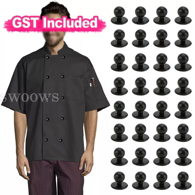 10-30x Chef Jacket Buttons Black Chefs Button Replacement pack set stud