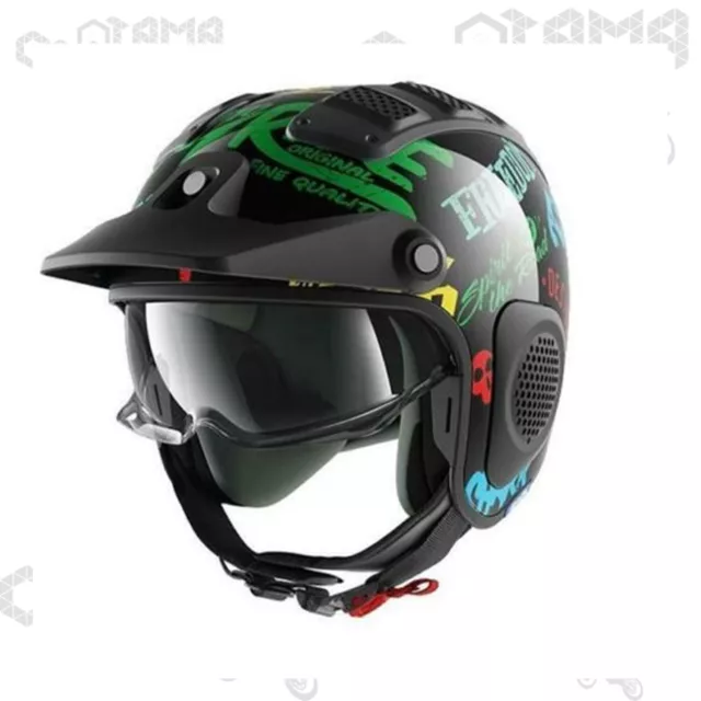 Casco Jet Fibra Moto Visiera Scomparsa Shark X-Drak Freestyle Kbg Nero Verde