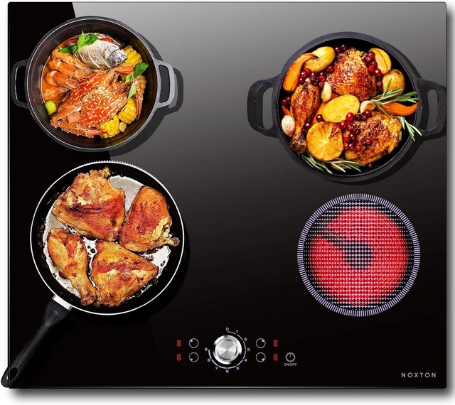 NOXTON 4 Hobs Domino Ceramic Hob Electric Recessed Cooktop 60cm Black Glass