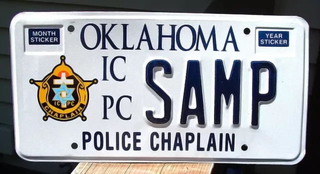 1990's Oklahoma POLICE CHAPLAIN * SAMPLE * License Plate # SAMP