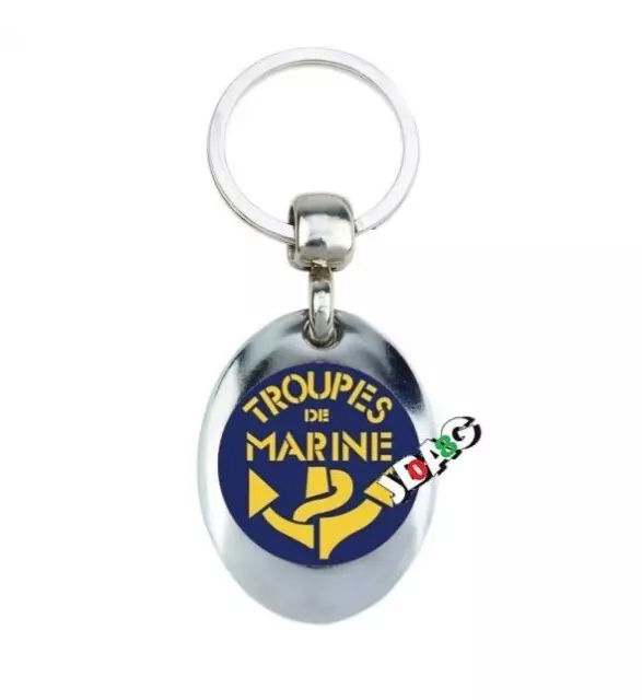 Porte-clés métallique double face Troupes de Marine Armée France keyring