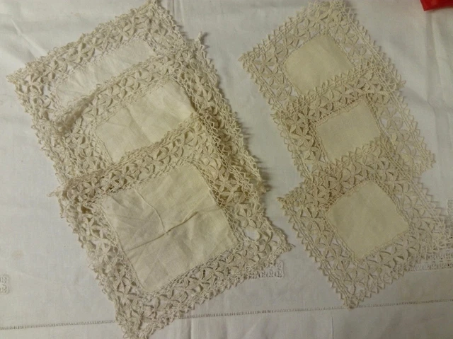 Vintage Handmade Blonde Maltese Bobbin Lace 6 Square Doilies, VGC Vintage Handmade Blonde Maltese Bobbin Lace 6 Square Doilies, VGC