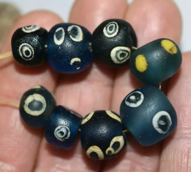 Ancient Blue Glass Excavated Islamic Cane Eye Beads Found In Mali, African Trade