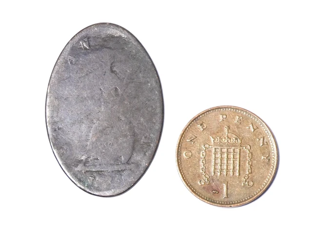 Contemporary George III Farthing ? Coin Squashed Oval Misshapen #AA55 Contemporary George III Farthing ? Coin Squashed Oval Misshapen #AA55