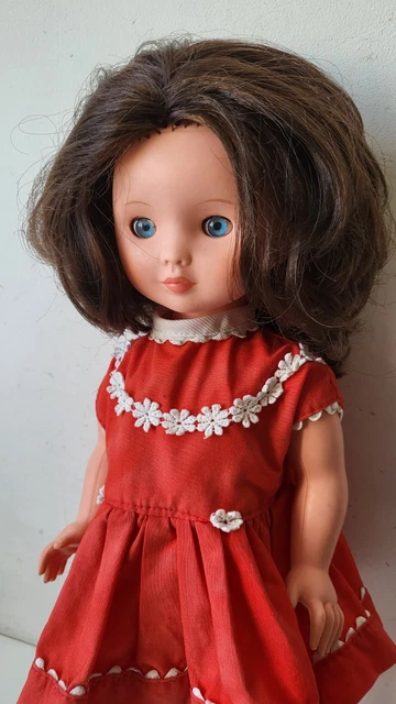 Poupon Vintage 42 Cm Celluloïd Robe Saumon, Yeux Dormeurs, Années 1950