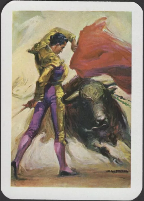 Playing Cards Single Card Old Vintage Wide BULLFIGHTING MATADOR Artist Signed  E