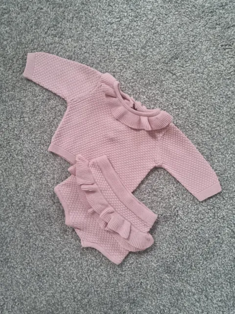 Baby Girls Knitted Outfit Spanish Newborn Pink Jam Pants Frills ruffles h
