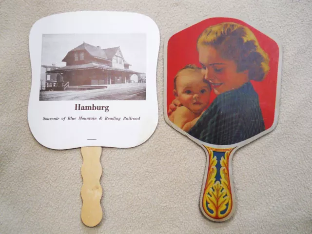 2 Vintage Cardboard Advertising Fans /  ELK'S  Bingo /Hamburg Pa Railroad