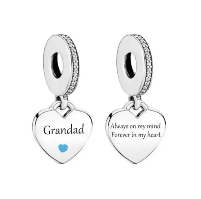 Grandad Memorial Charm Always Forever In My Heart 💜 925 Sterling Silver