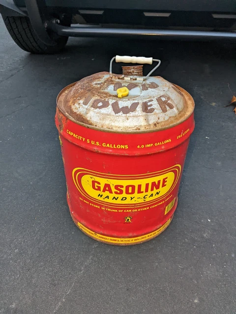 Vtg Liberty Gasoline 5 GALLON Metal Gas Vented Red Yellow Rare Handy Can Prop ZQ