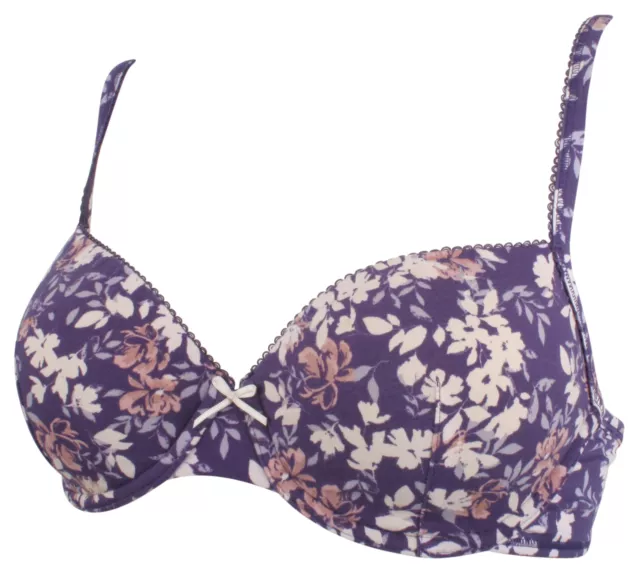 Ex-Store Lightly Padded Cotton Rich Underwire Floral Print Bra Purple 2