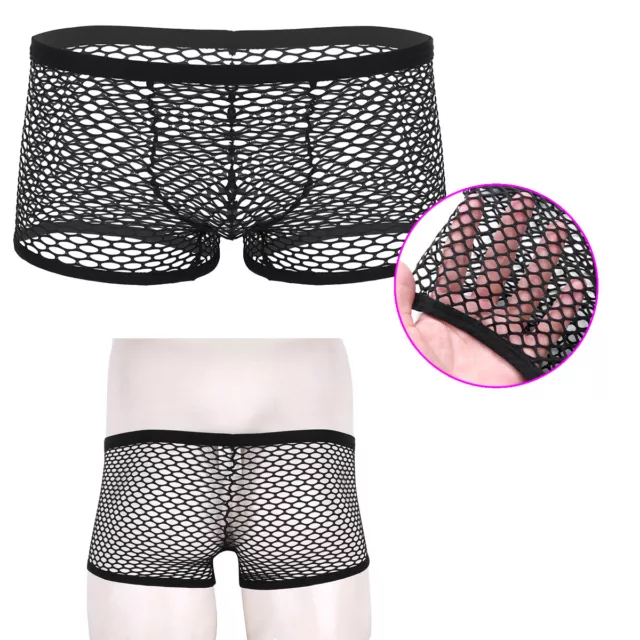 Men Boxer Shorts Briefs Mesh Fishnet See-Through Breathable Underwear Underpants