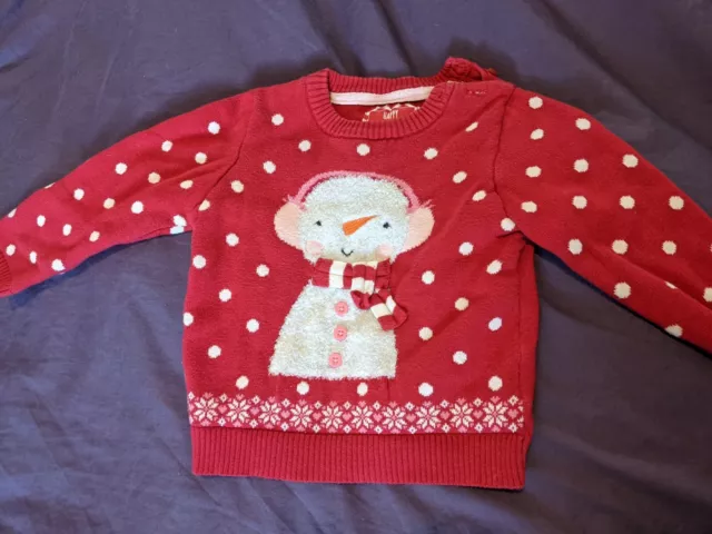 CHRISTMAS JUMPER baby red 9-12months girl snowman sweater winter snow santa warm