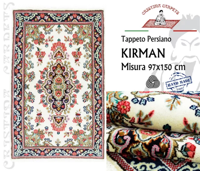 Tappeto Persiano Kirman Laver Annodato a mano Lana 97x150 cm W1