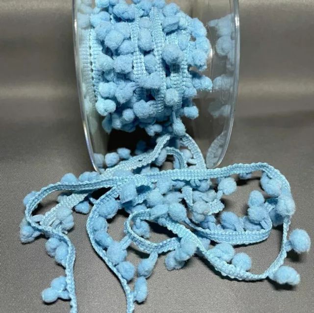 Mini HD Pom-Poms Trim 10 Yards On Spool Baby Blue Freezywater Haberdashery