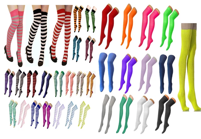 Womens Over The Knee Socks Plain & Striped Thigh High Adults Stretchy OTK Socks