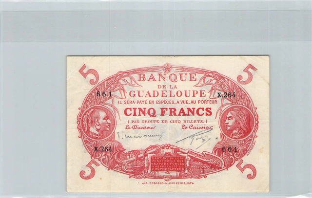 Guadeloupe 5 Francs Law 1901 (1934-1945) X.264 N° 661 Pick 7c