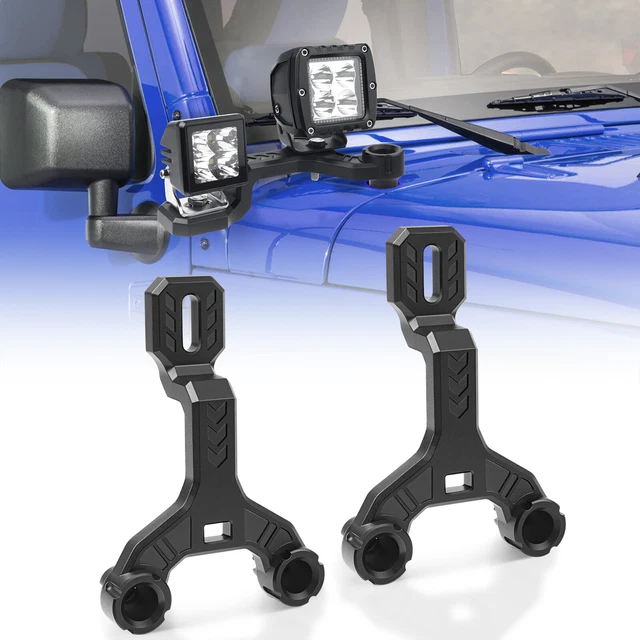 2x Dual A-Pillar Light Lower Windshield Hinge Mount Bracket for Jeep Wrangler JK