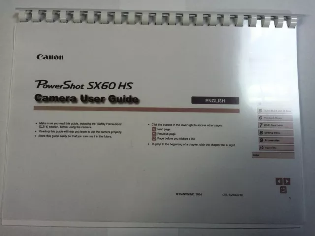 Canon Powershot Sx60Hs Larger Print Instruction Manual User Guide 203 Pages A4