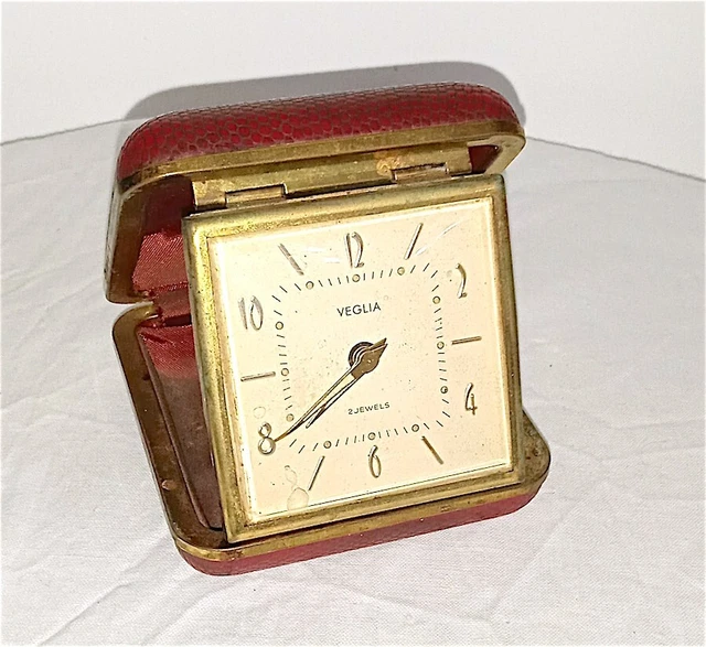 VEGLIA 2 JEWELS 60s travel alarm clock pocket  sveglia orologio viaggio borgogna