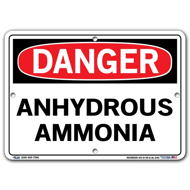 Vestil Danger Sign Sign Message ANHYDROUS AMMONIA Length 0.04 in Width 10.5 in