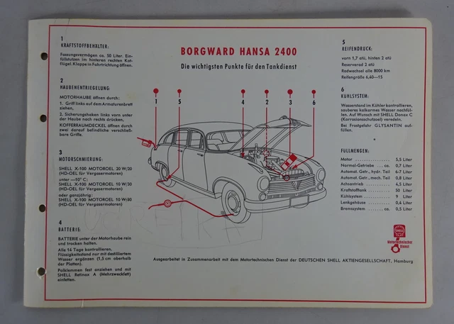 SHELL LUBRICATION CHART for Borgward Hansa 2400 £15.97 - PicClick UK