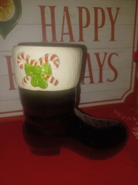 VTG CERAMIC CHRISTMAS Santa Claus Boot Figurine Planter Black With ...