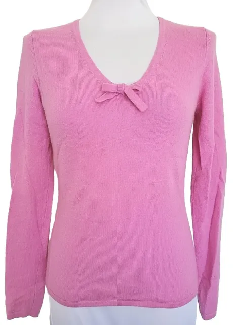 Barneys New York Sweater Women's Sz Medium 100% Cashmere  Pink Bow neck Soft