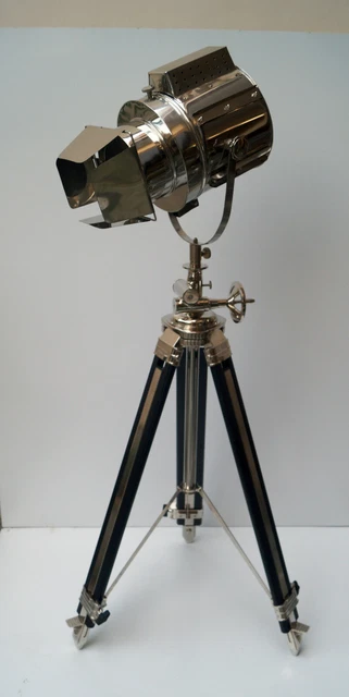 Marine Designer Nautical Spotlight Decorative Floor Hollywood Lamp Wooden Tripod